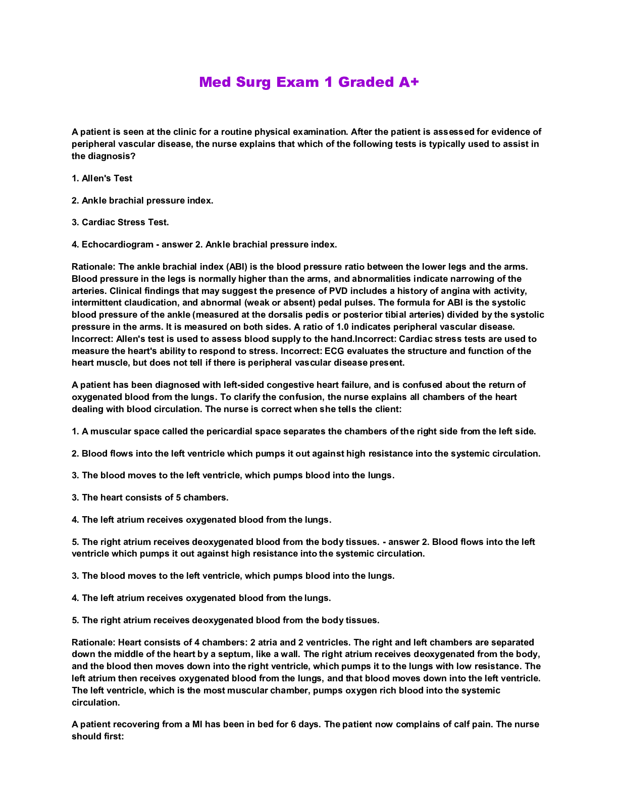 Preview image for KAPLAN INTERGRATED MED –SURG EXAM GRADED A+